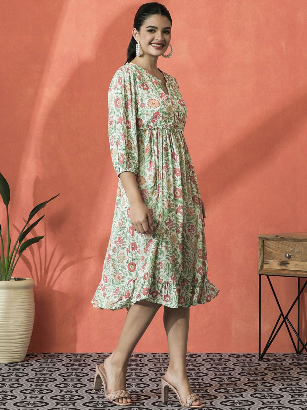 Dhimhi Women's Floral Printed A-Line Ethnic Dress