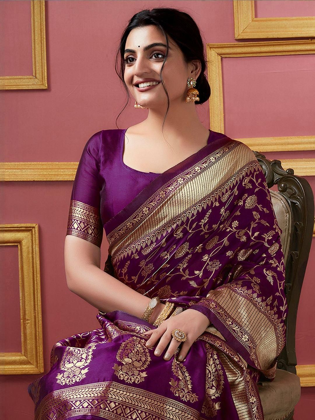 Dhimhi Women's Woven Design Zari Silk Blend Banarasi Saree - dhimhi