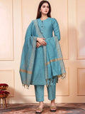 Dhimhi women's regular kurta set with matching trousers and dupatta, featuring traditional embroidery and vibrant fabric.