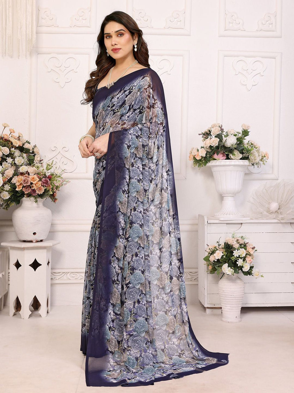 Dhimhi Women's Floral Pure Georgette Saree