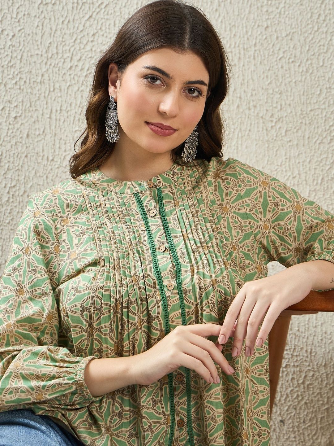 Dhimhi Women's Anouk Ethnic Motifs High Neck Regular Top