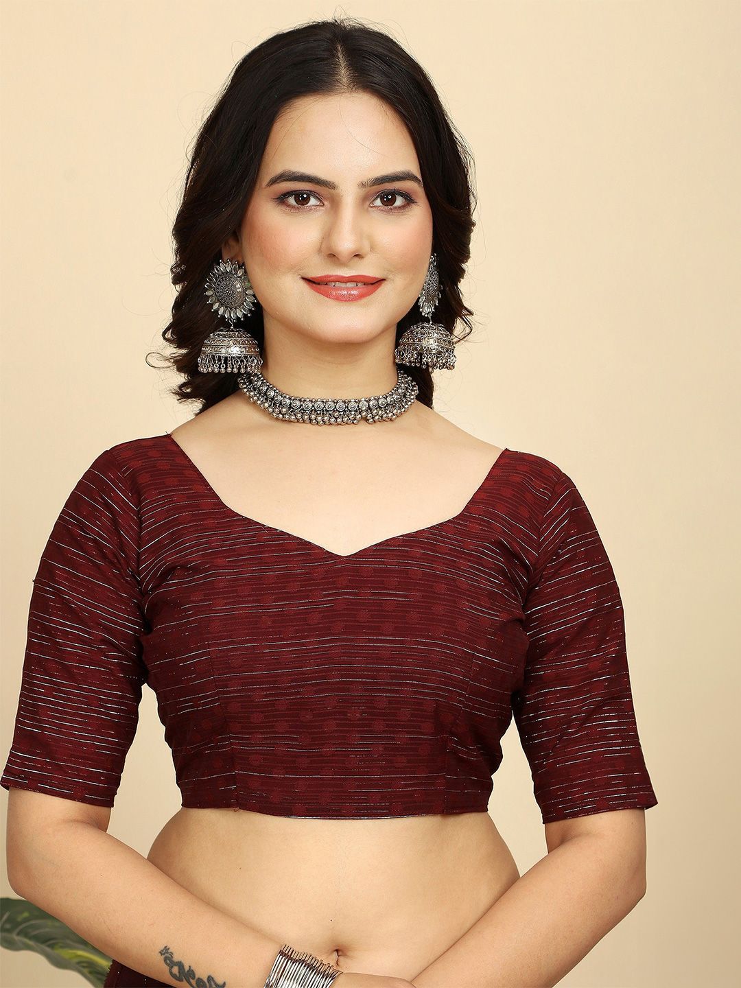 Dhimhi Women's Striped Pure Chiffon Saree