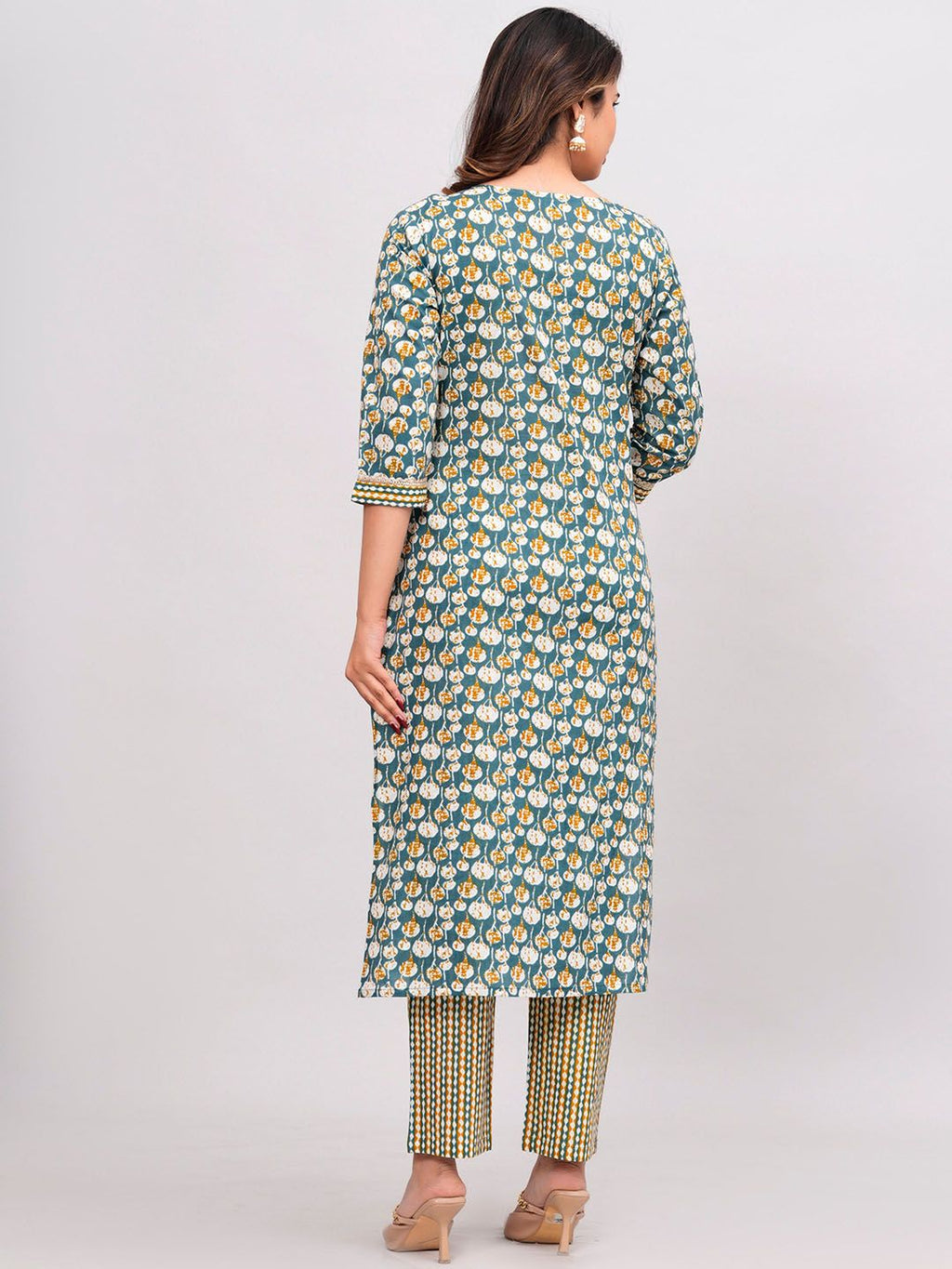 Dhimhi Women Abstract Printed Cotton Kurta with Trousers & Dupatta