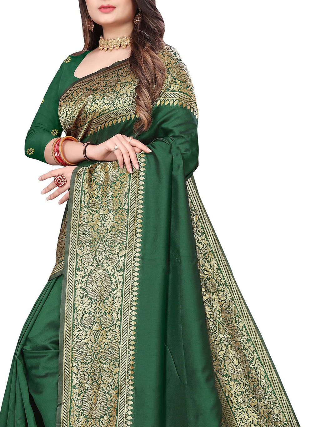 Dhimhi Women's Solid Zari Banarasi Saree
