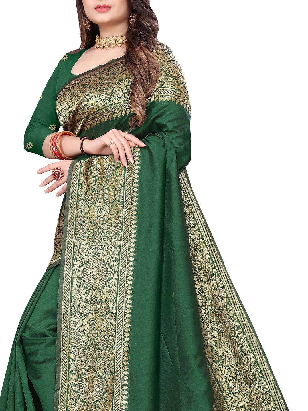 Dhimhi Women's Solid Zari Banarasi Saree