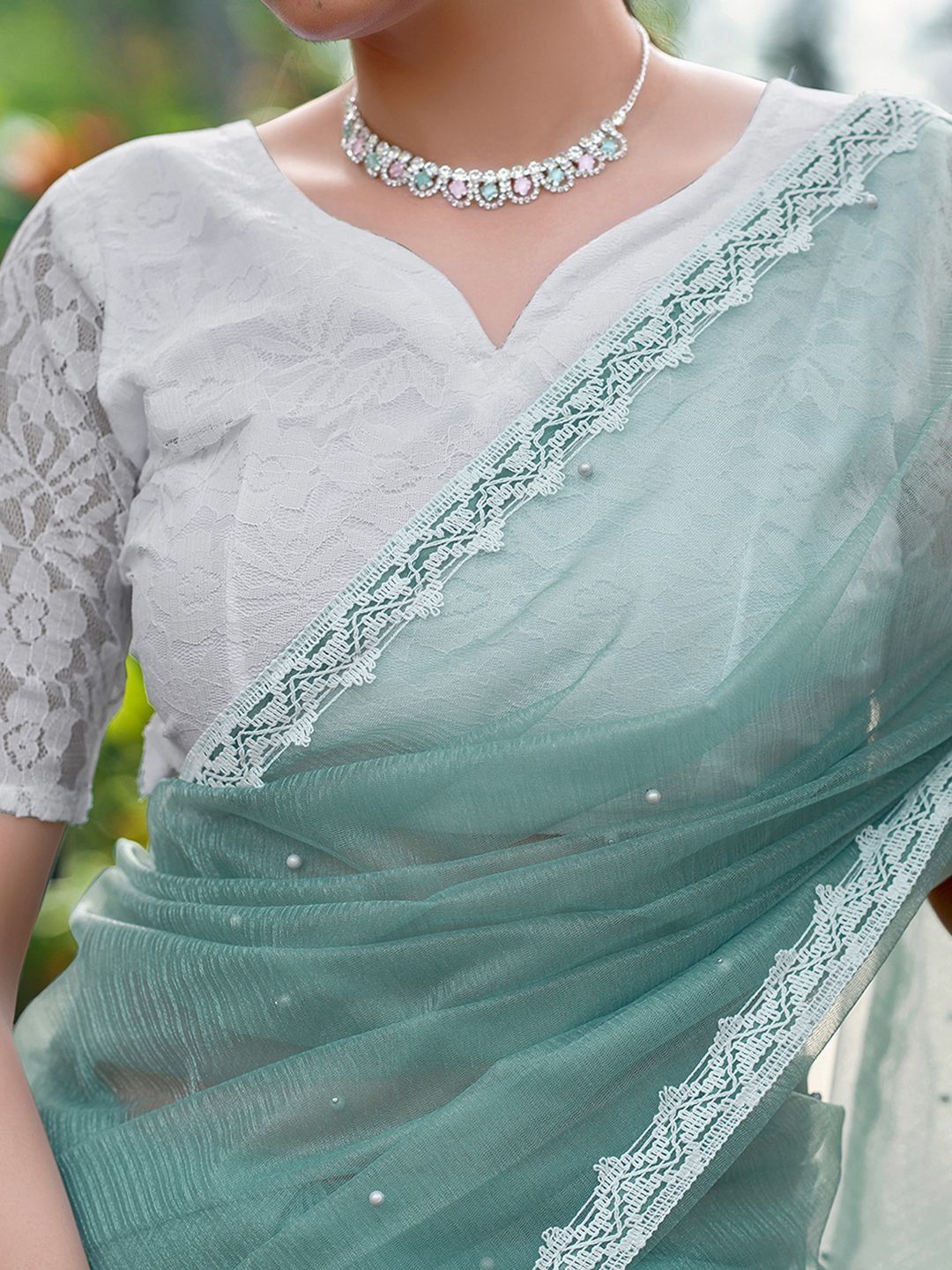 Dhimhi Women's Embellished Beads and Stones Supernet Designer Saree