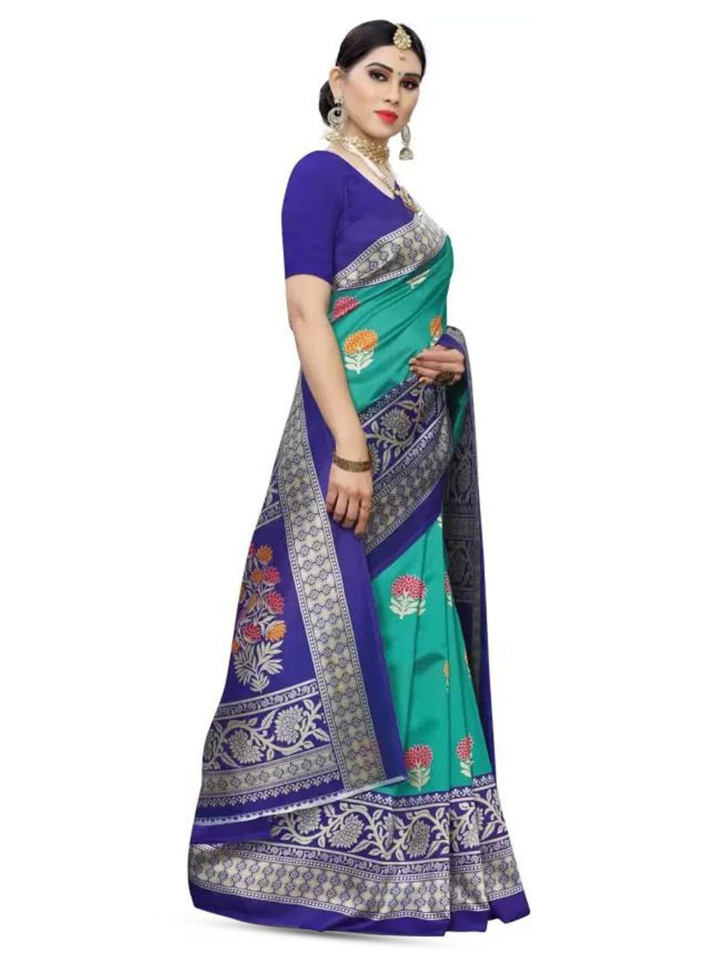 Dhimhi Women's Floral Printed Saree With Blouse Piece
