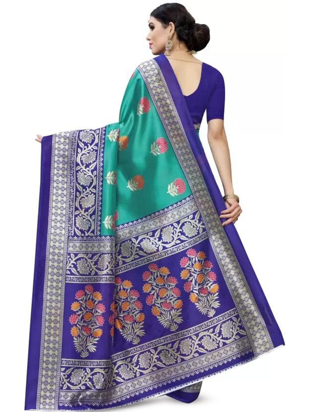 Dhimhi Women's Floral Printed Saree With Blouse Piece