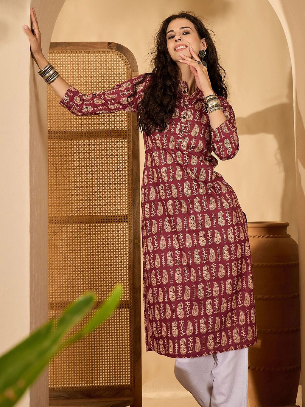 Women Printed Pure Cotton Straight Kurta
