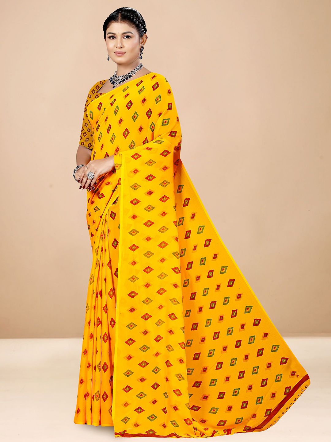 Dhimhi Women's Ethnic Motifs Poly Georgette Saree