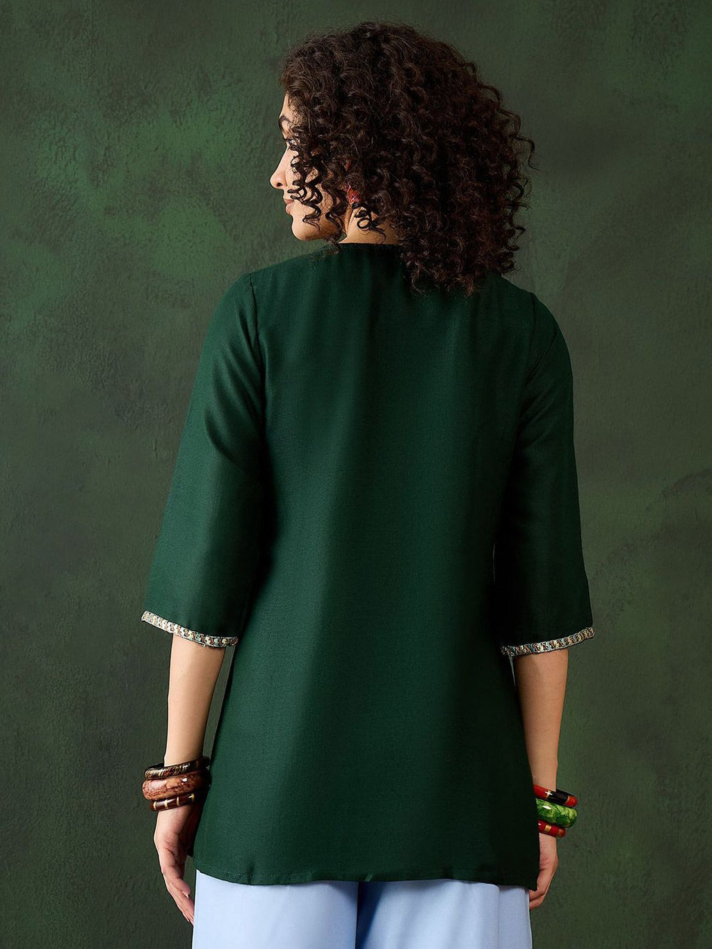 Dhimhi Women's Ethnic Motifs Embroidered Round Neck Top