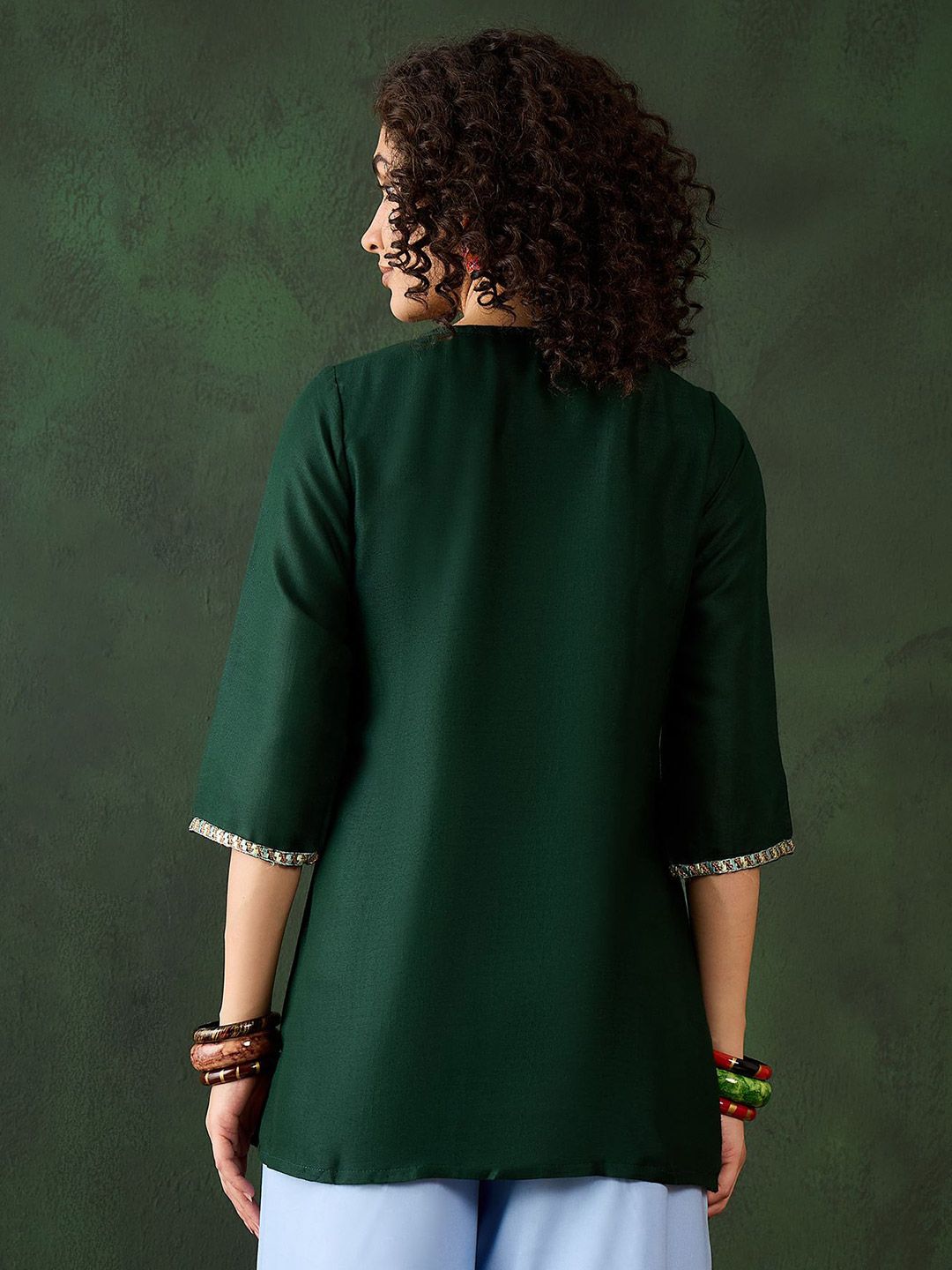 Dhimhi Women's Ethnic Motifs Embroidered Round Neck Top