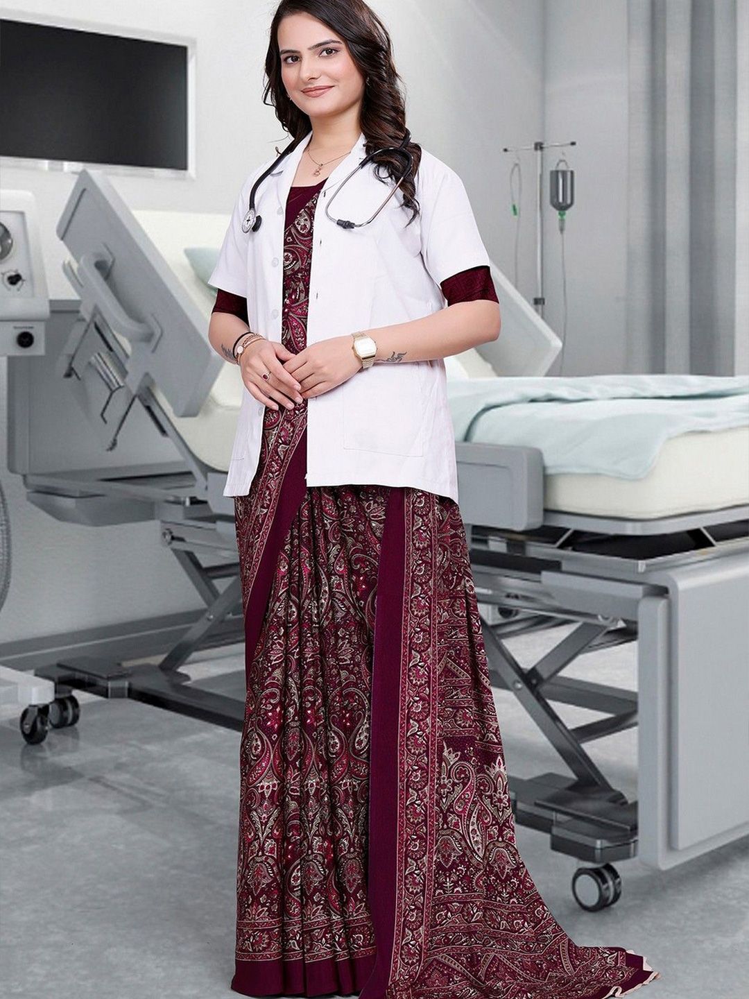 Dhimhi Women's Ethnic Motifs Pure Crepe Saree