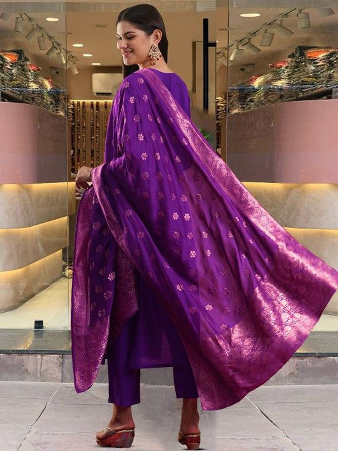 Dhimhi Women's Ethnic Motifs Embroidered Regular Kurta with Trousers & With Dupatta