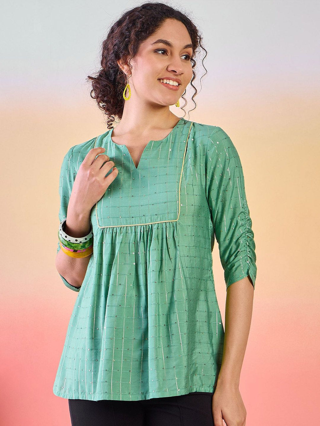 Dhimhi Women's Checked Sequin Tunic