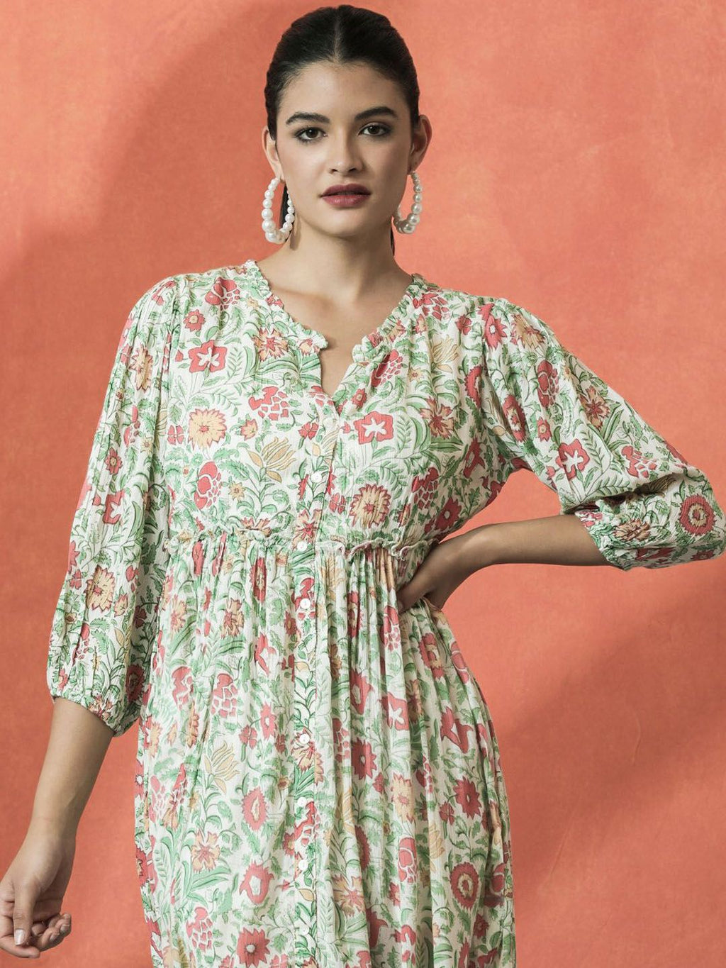 Dhimhi Women's Floral Printed A-Line Ethnic Dress
