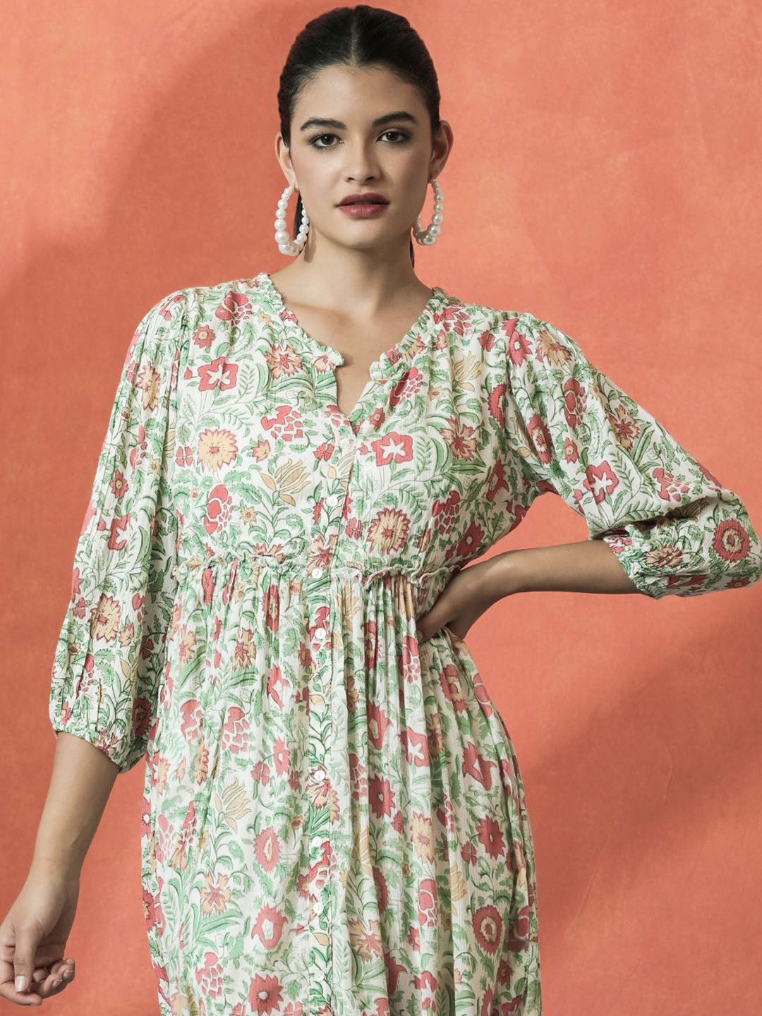 Dhimhi Women's Floral Printed A-Line Ethnic Dress