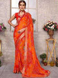 Dhimhi Women's Women Pure Georgette Bandhani Printed Gotta Patti Bandhani Saree