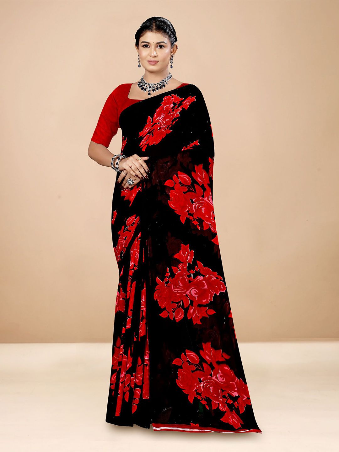 Dhimhi Women's Floral Poly Georgette Designer Saree