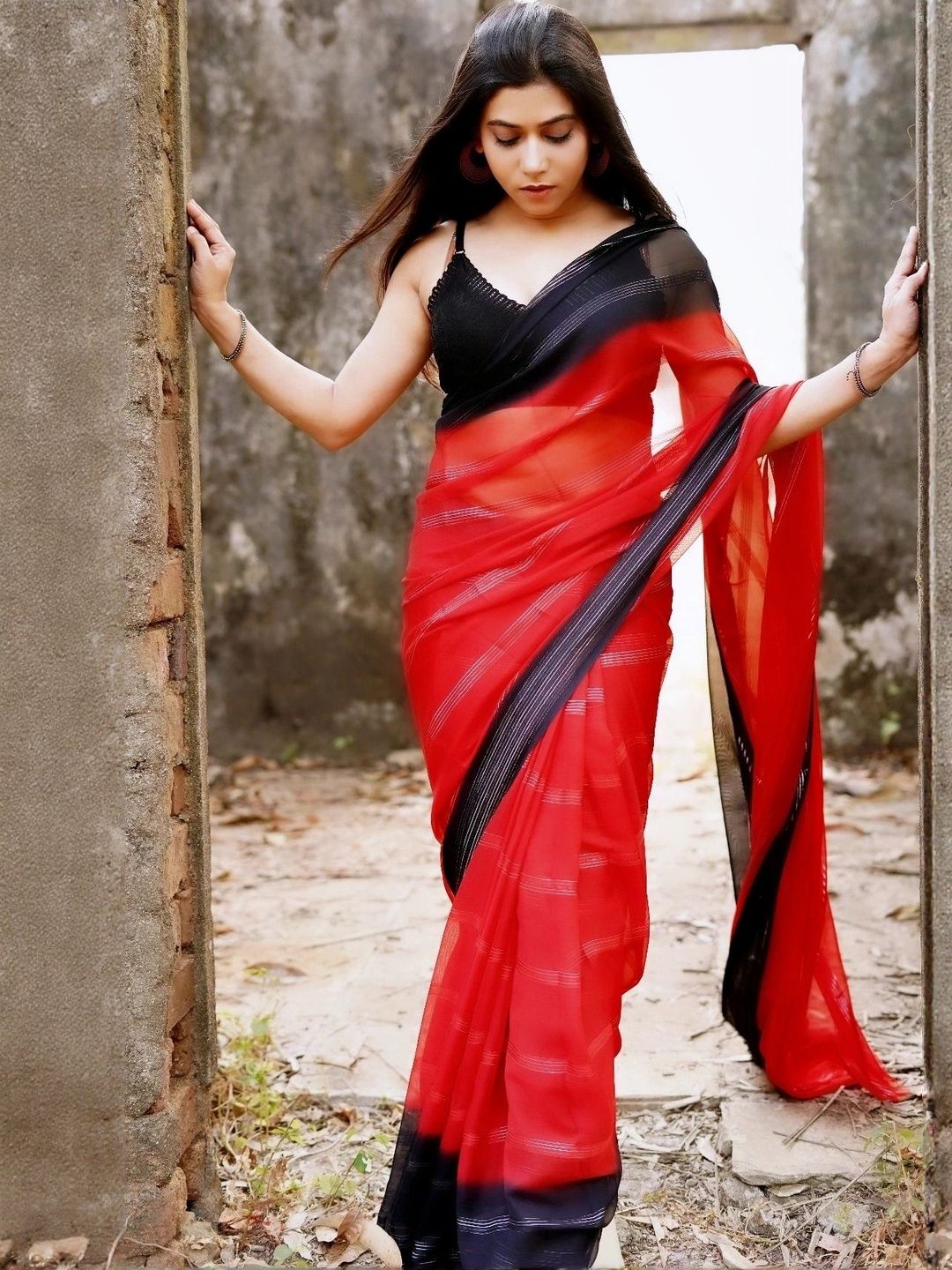 Dhimhi Women's Striped Satin Designer Saree