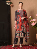 Dhimhi Women's Ethnic Motifs Printed Regular Pure Cotton Kurta with Trousers & With Dupatta