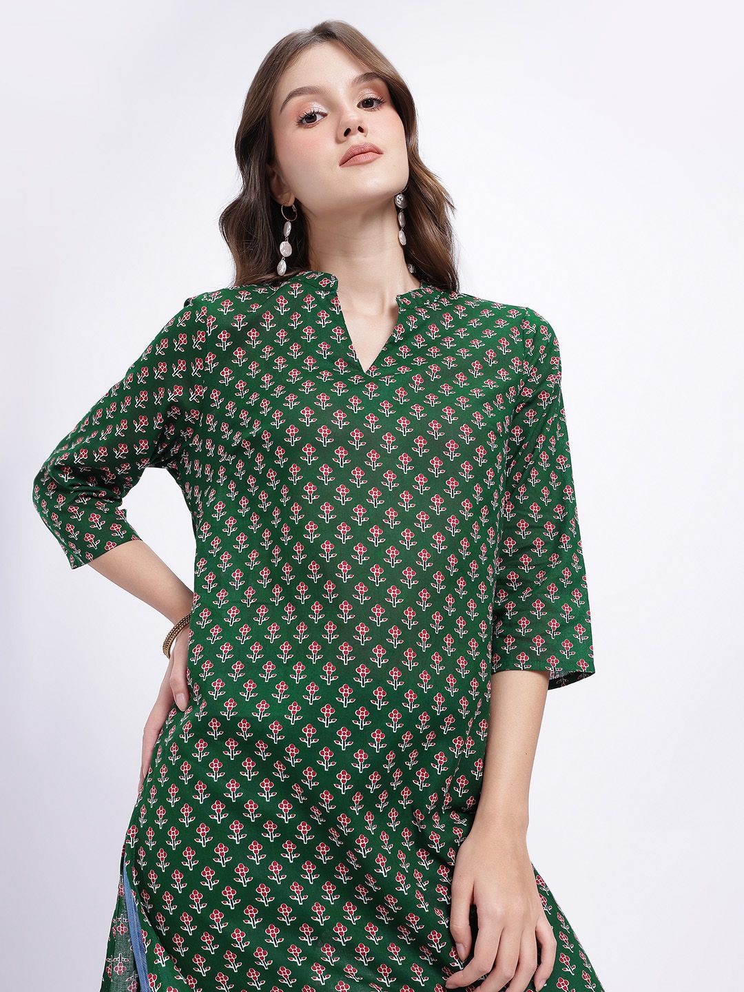 Abstract Print Mandarin Collar Straight Kurta