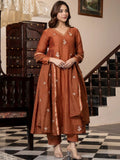 Dhimhi Women's Ethnic Motifs Embroidered Panelled Thread Work Pure Cotton Kurta with Trousers & With Dupatta