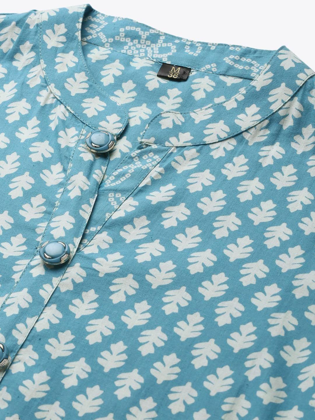 Dhimhi Women's Floral Printed Regular Pure Cotton Kurta with Palazzos