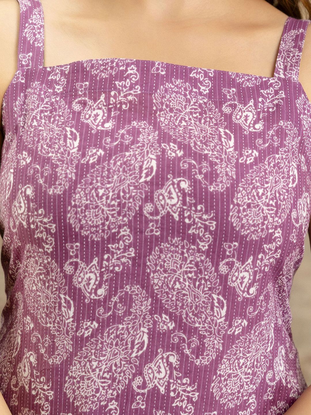 Paisley Printed Square Neck Cotton Straight Kurta