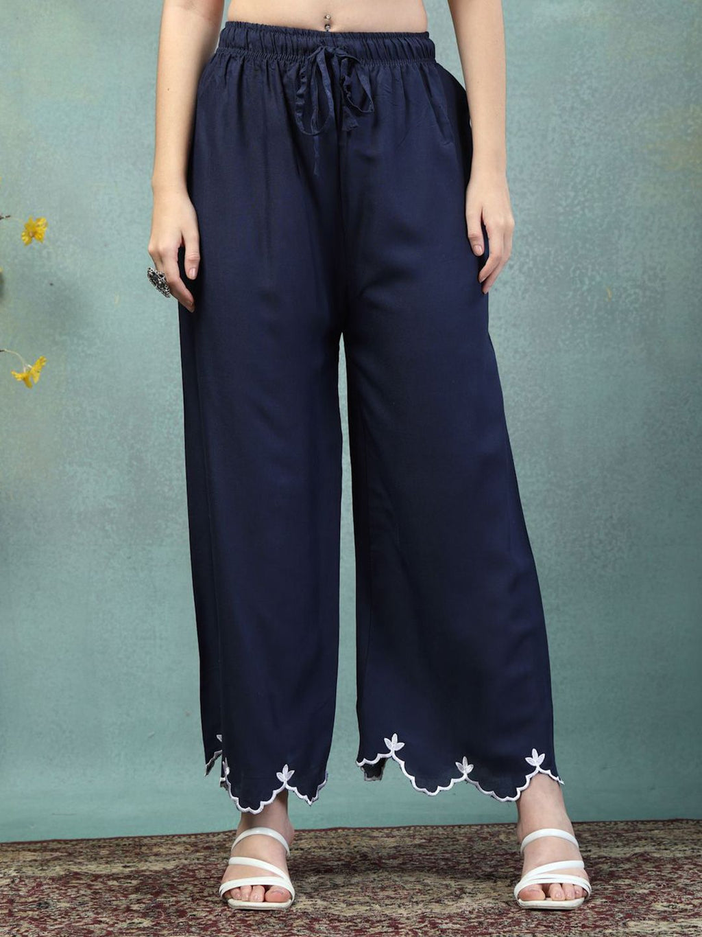 Dhimhi Women's Hem Design Ethnic Palazzos