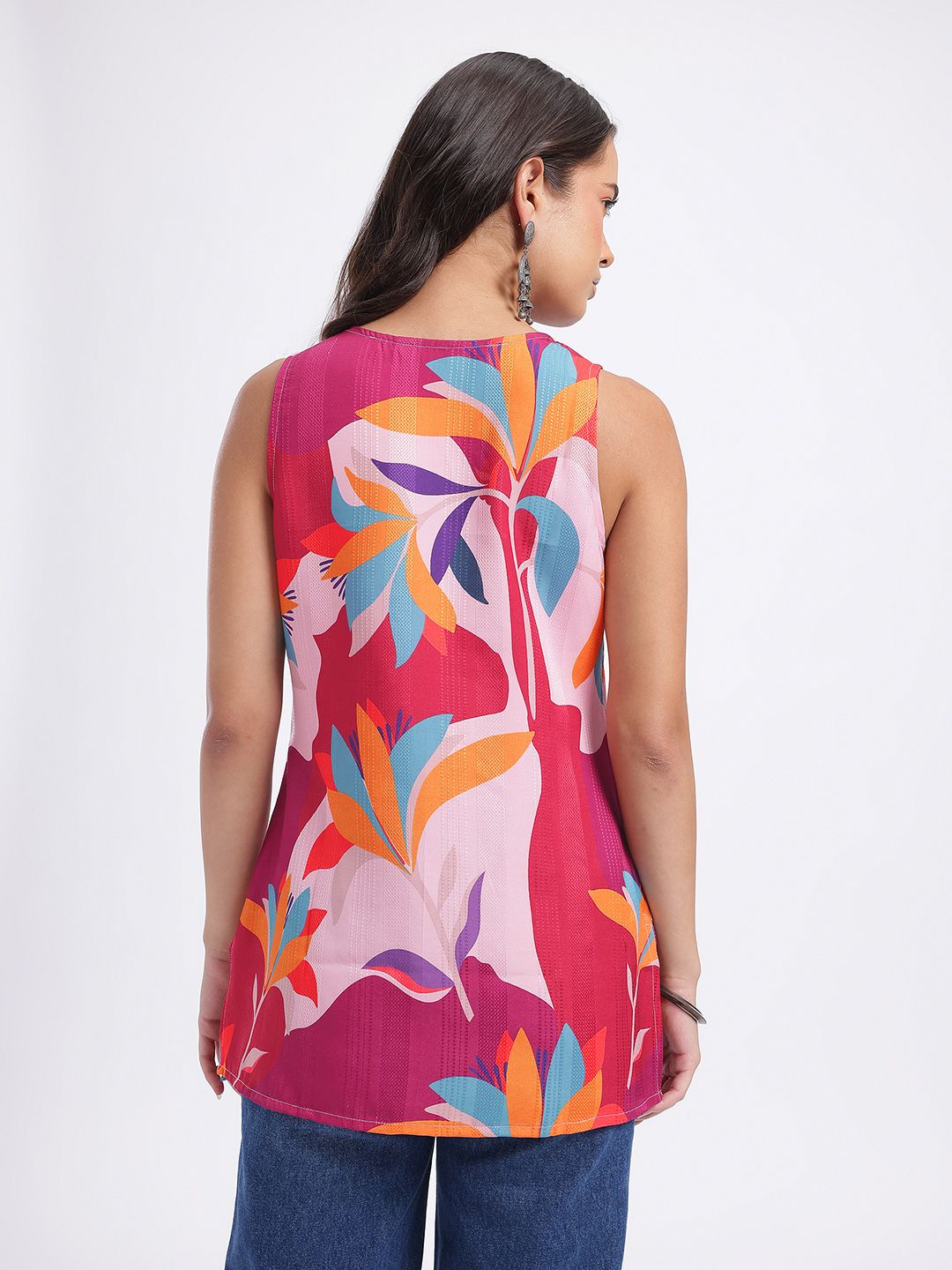 Dhimhi Women's Abstract Print Self-Striped Kurti Top