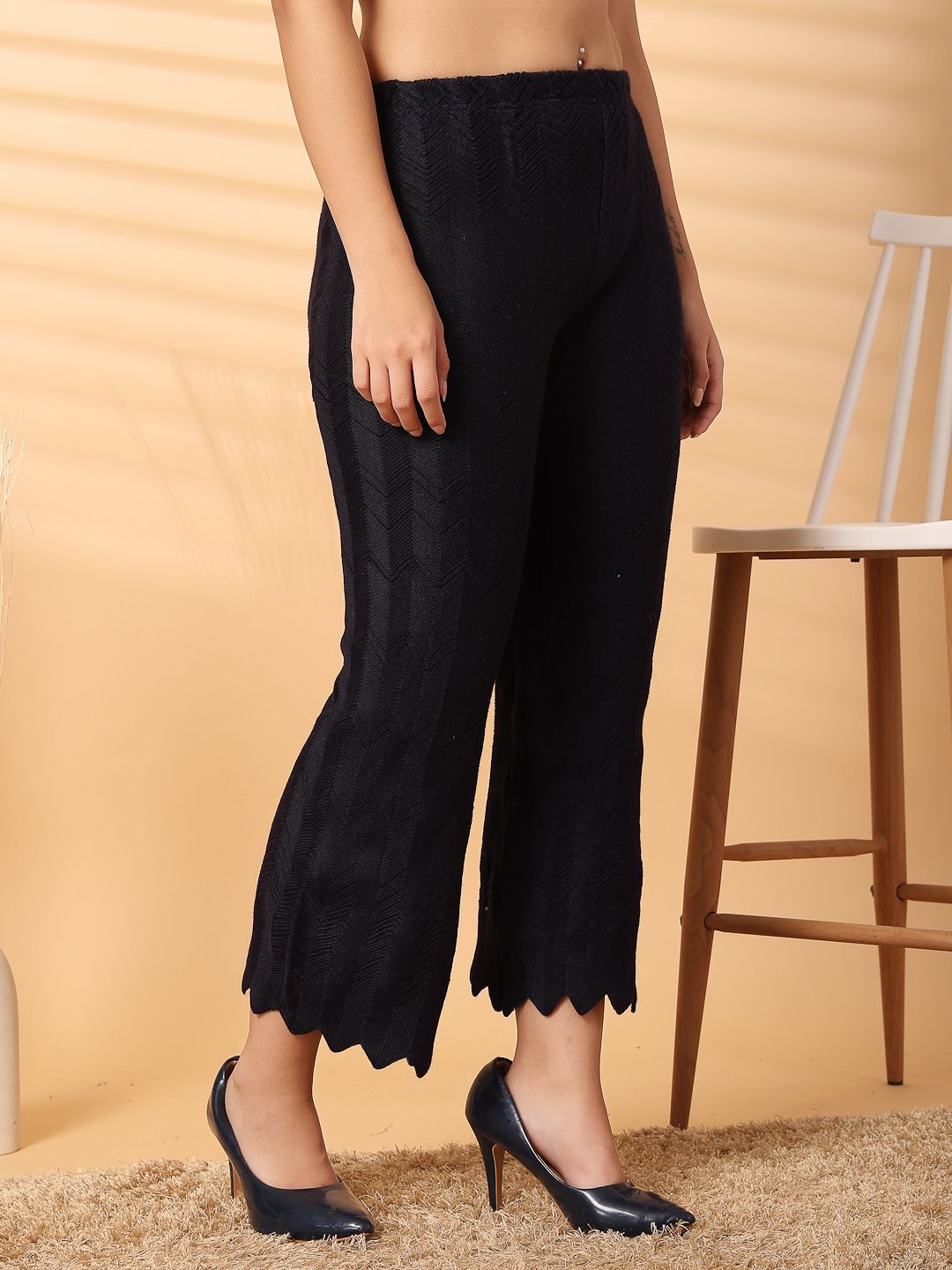 Dhimhi Women's Hem Design Knitted Ethnic Palazzos