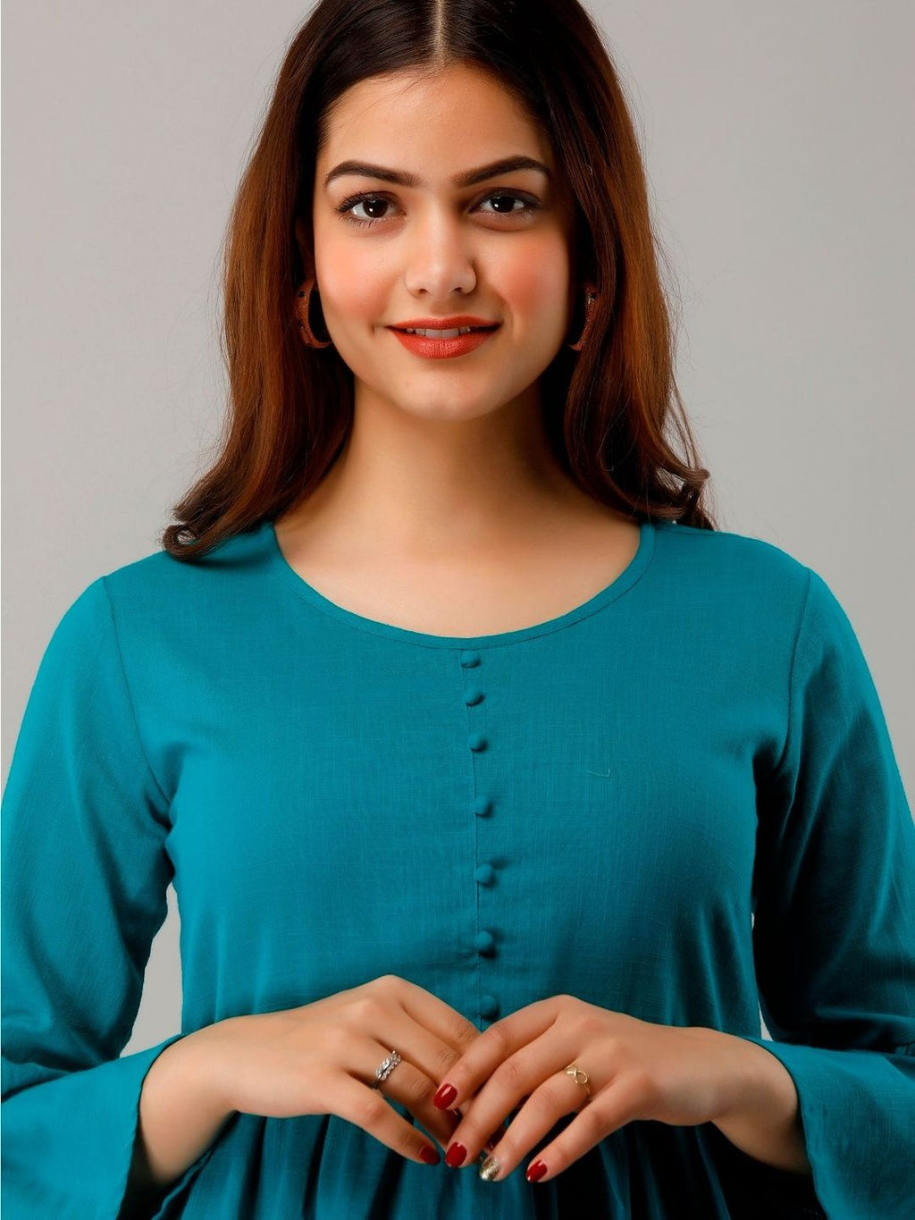 Dhimhi Women's Rayon Solid Bell Sleeve Top