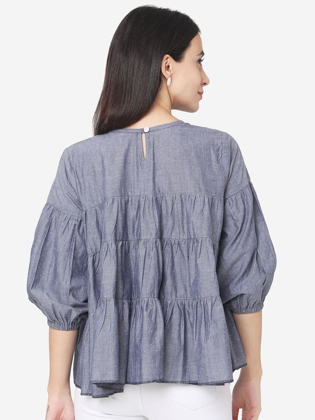 Dhimhi Women's Print Puff Sleeve Cotton Peplum Top