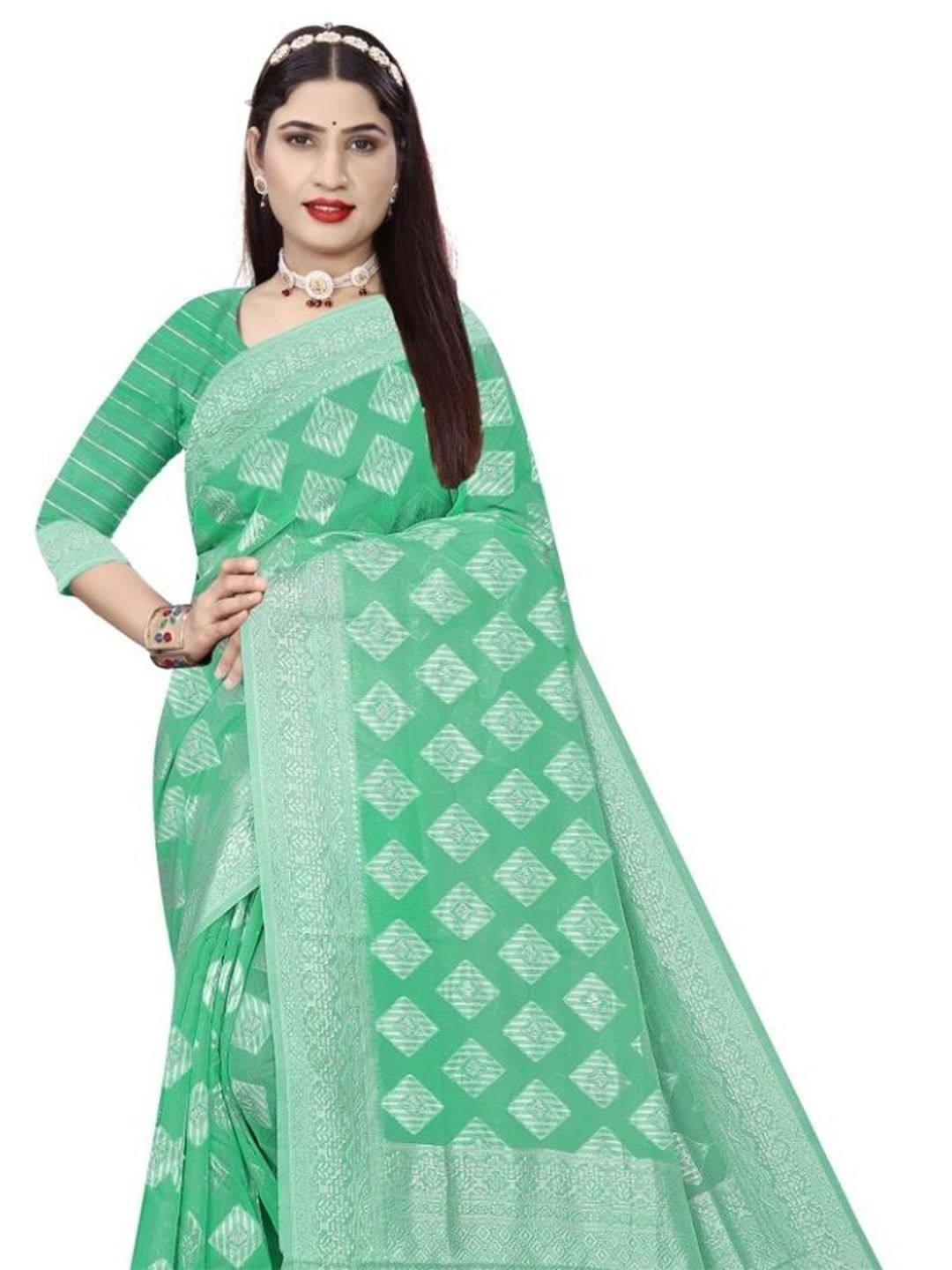 Dhimhi Women's Woven Design Zari Pure Cotton Saree