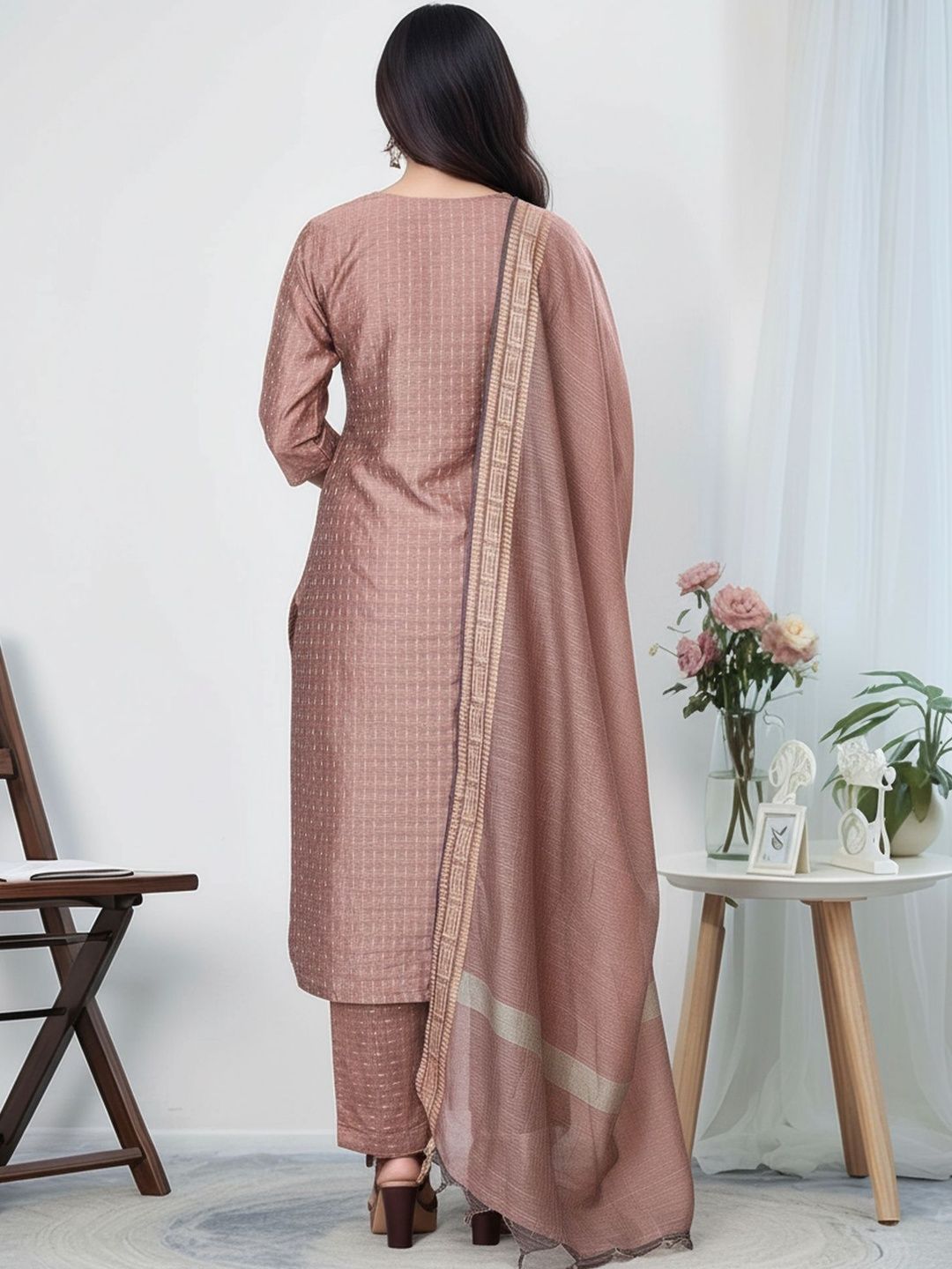 Dhimhi Women's Regular Thread Work Kurta with Trousers & With Dupatta