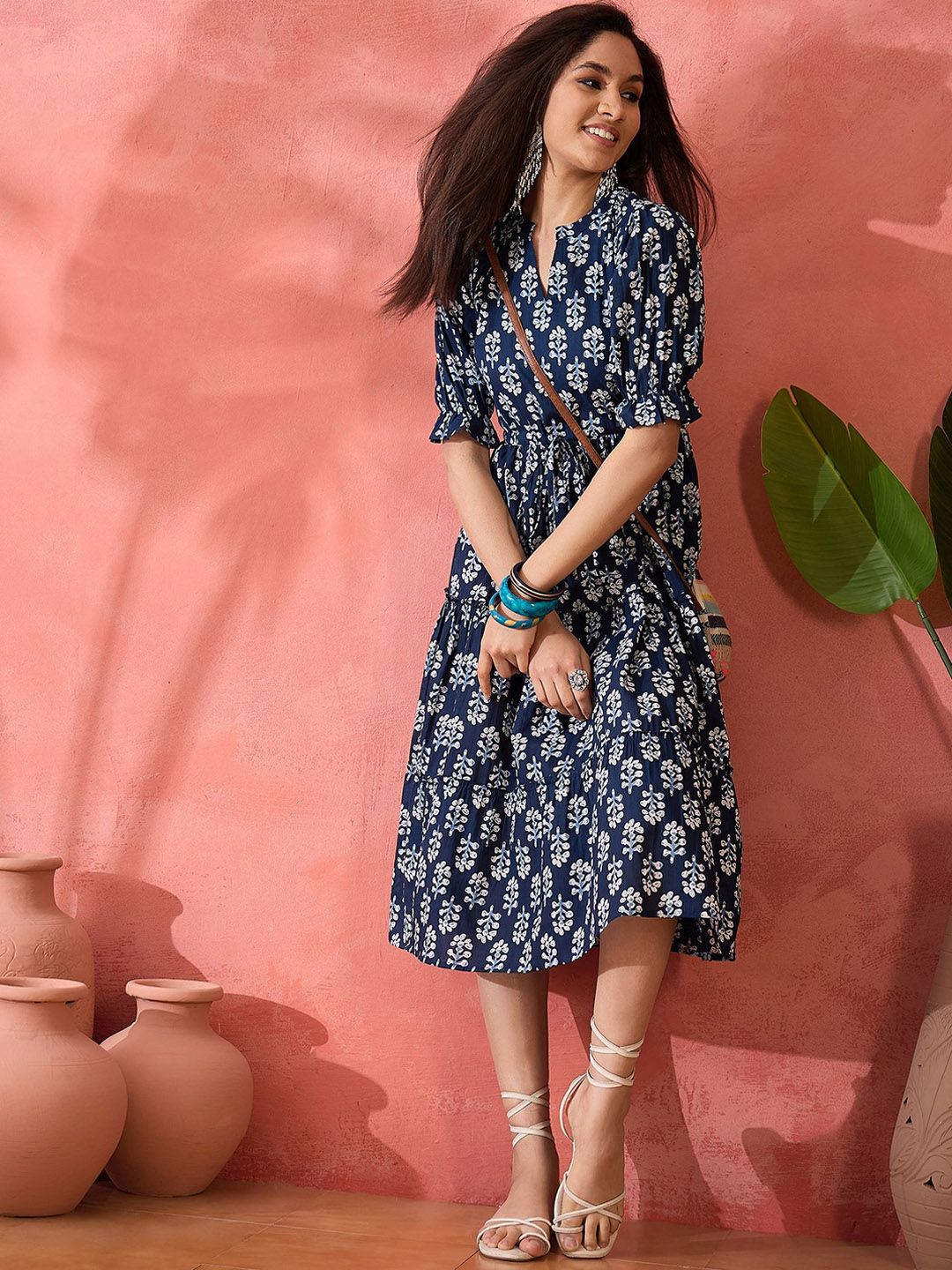 Dhimhi Women's Printed Pure Cotton A-Line Ethnic Dress