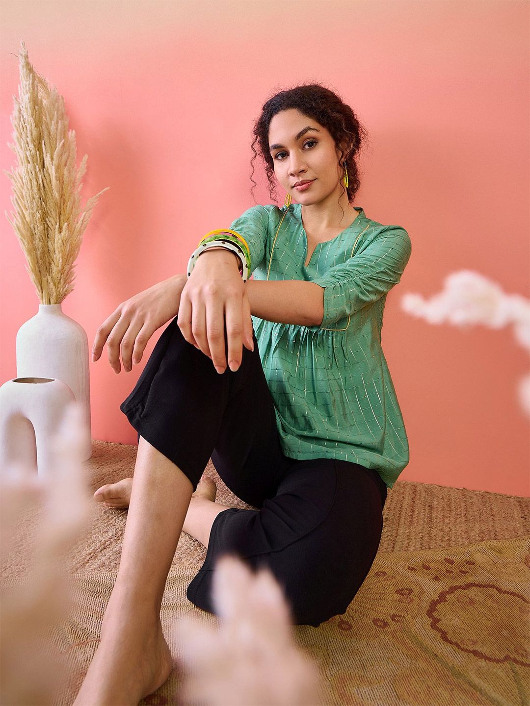 Dhimhi Women's Checked Sequin Tunic