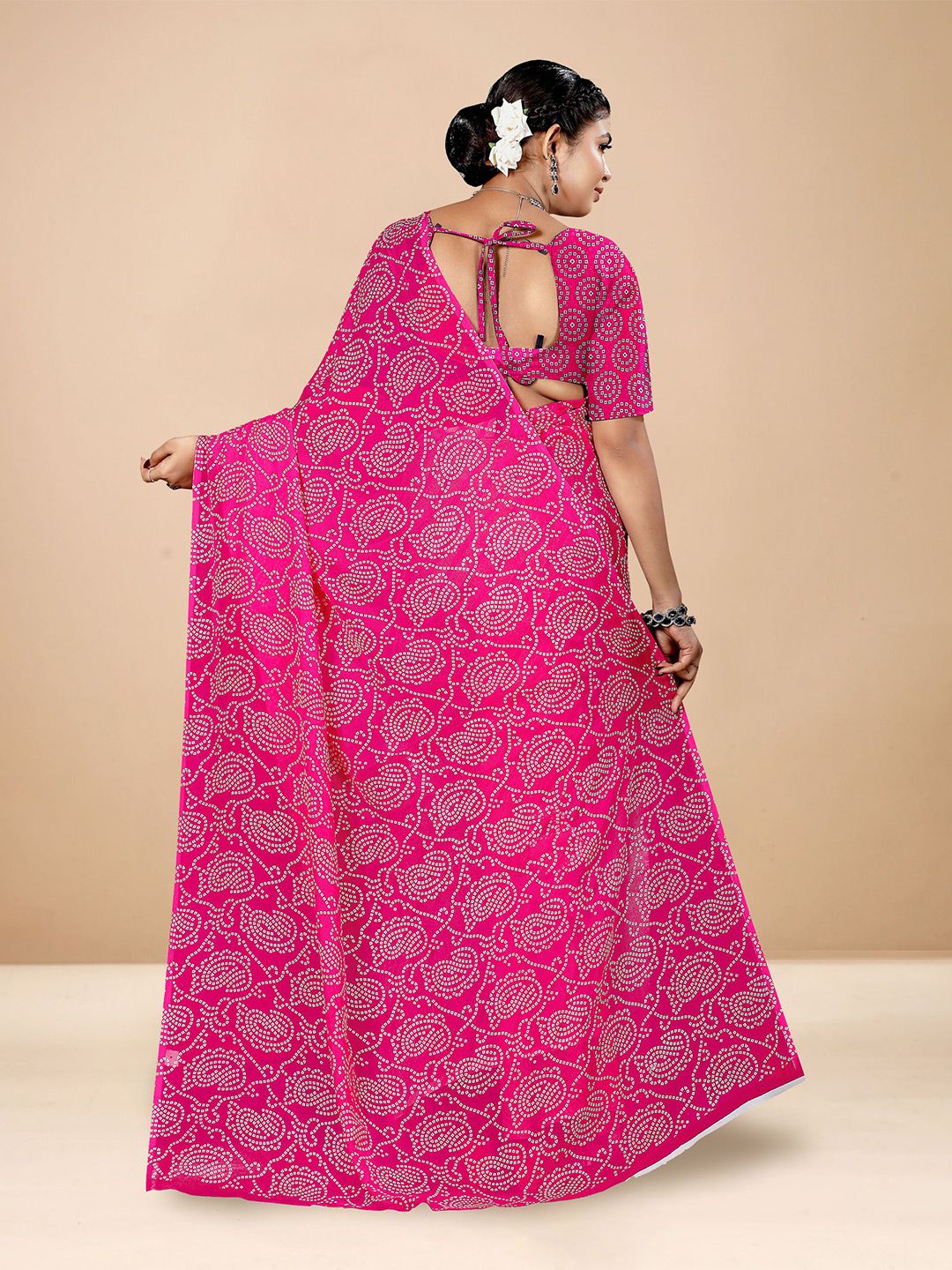 Dhimhi Women's Bandhani Poly Georgette Bandhani Saree