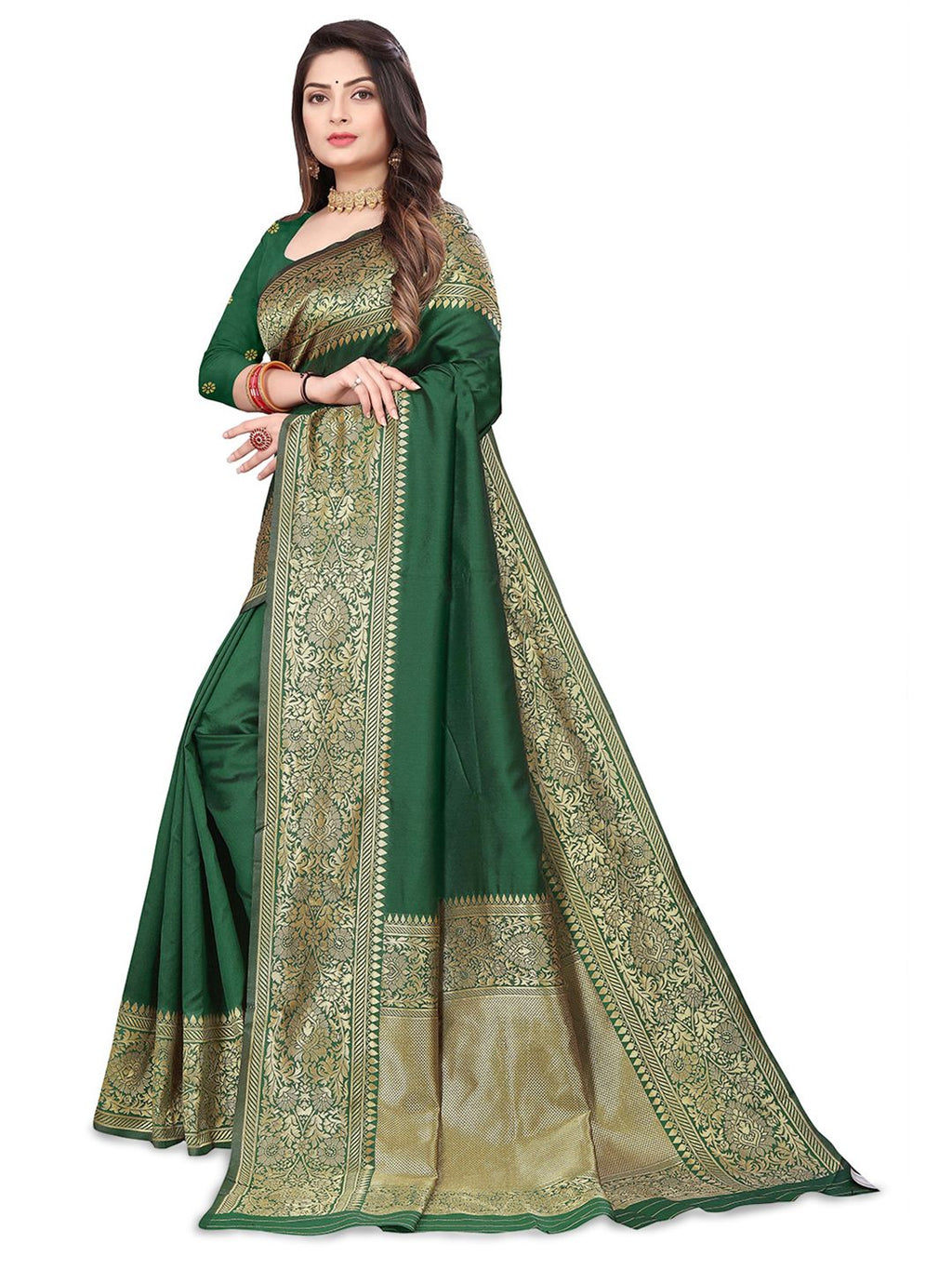 Dhimhi Women's Solid Zari Banarasi Saree