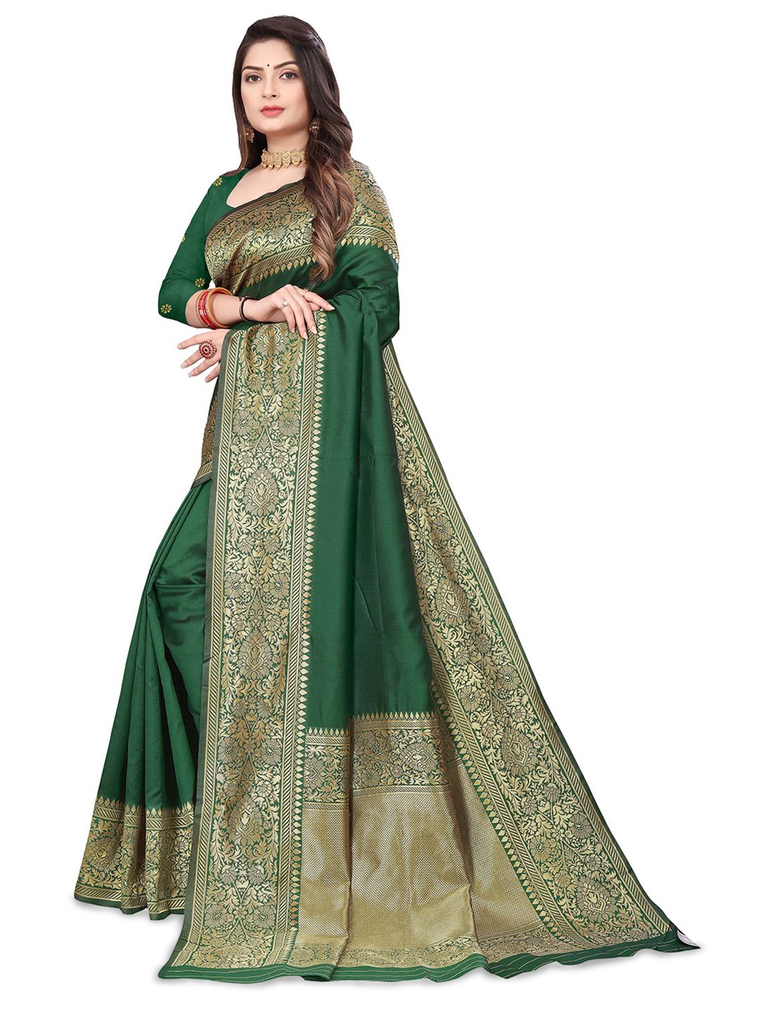 Dhimhi Women's Solid Zari Banarasi Saree