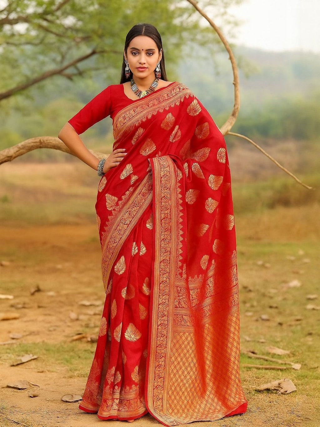 Dhimhi Women's Maroon Silk Cotton Woven Design Sarees