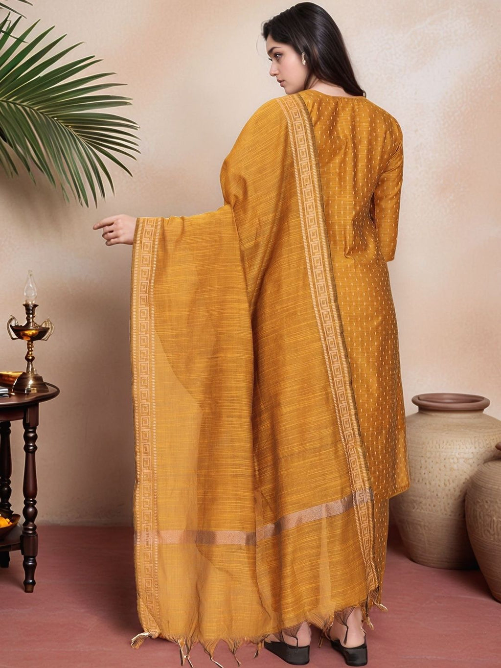 Dhimhi Women's Ethnic Motifs Printed Regular Kurta with Trousers & With Dupatta