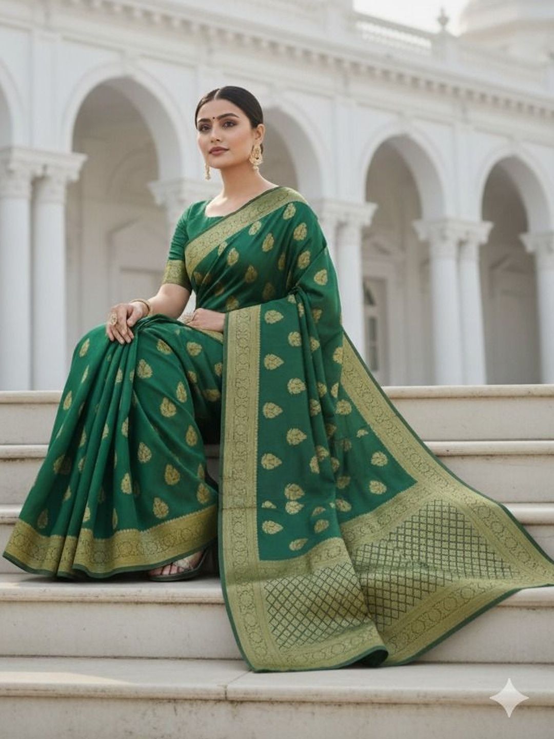 Dhimhi Women's Woven Design Zari Art Silk Banarasi Saree With Unstitched Blouse