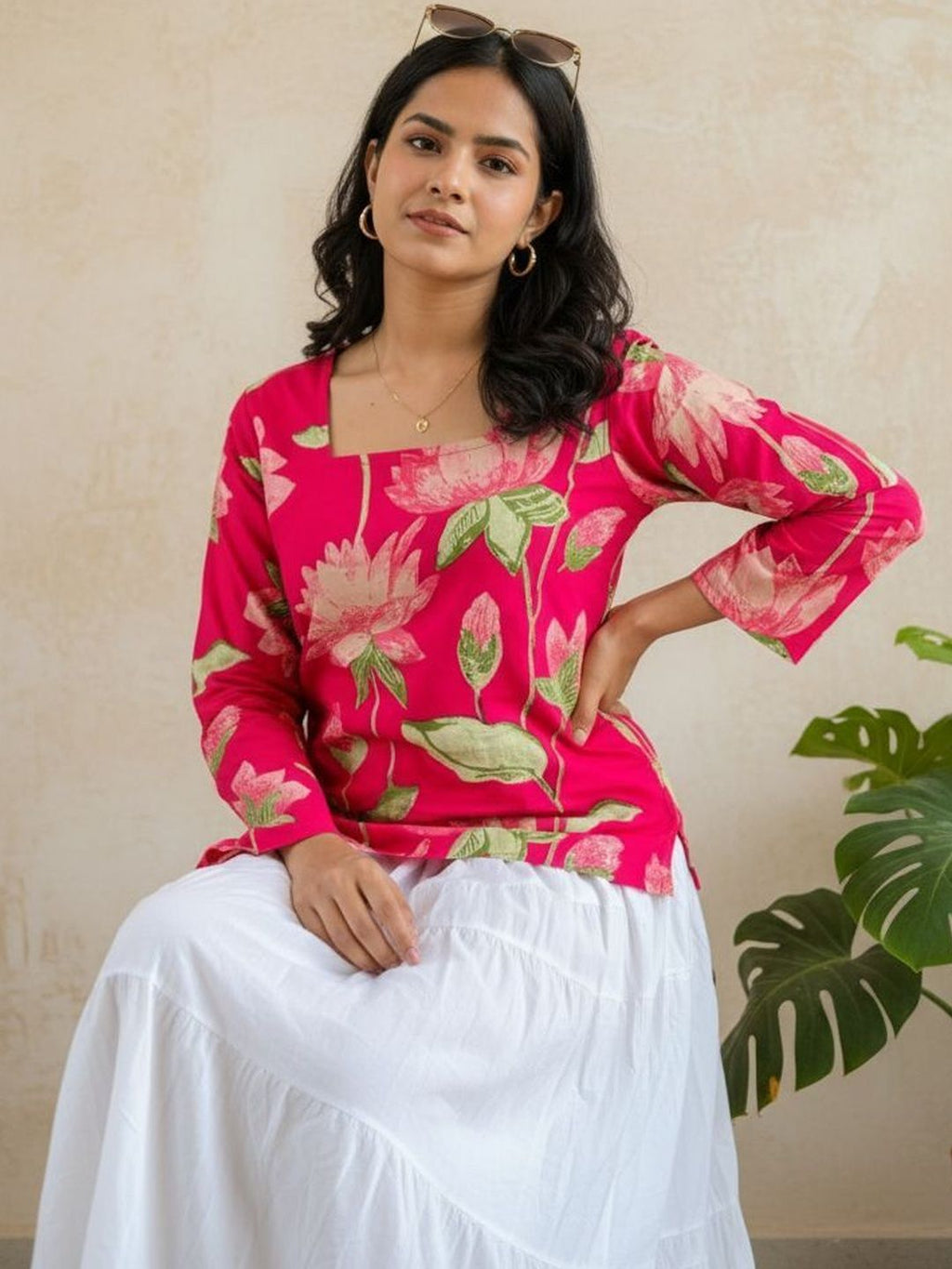 Women Floral Printed Thread Work Floral Kurta