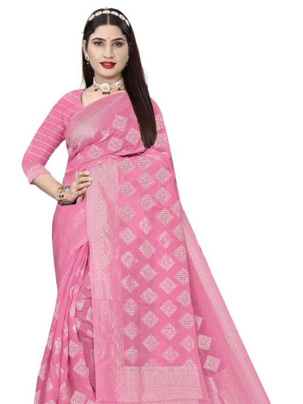 Dhimhi Women's Woven Design Pure Cotton Banarasi Saree