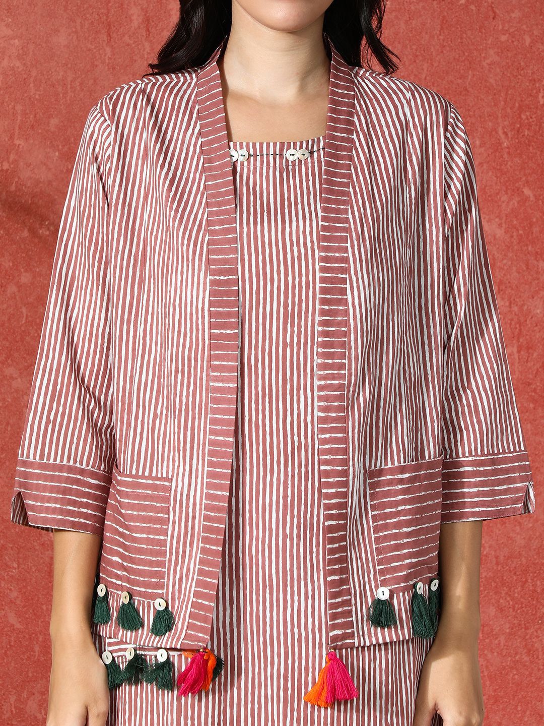 Dhimhi Women's Striped Embroidered Pure Cotton EthnicDress
