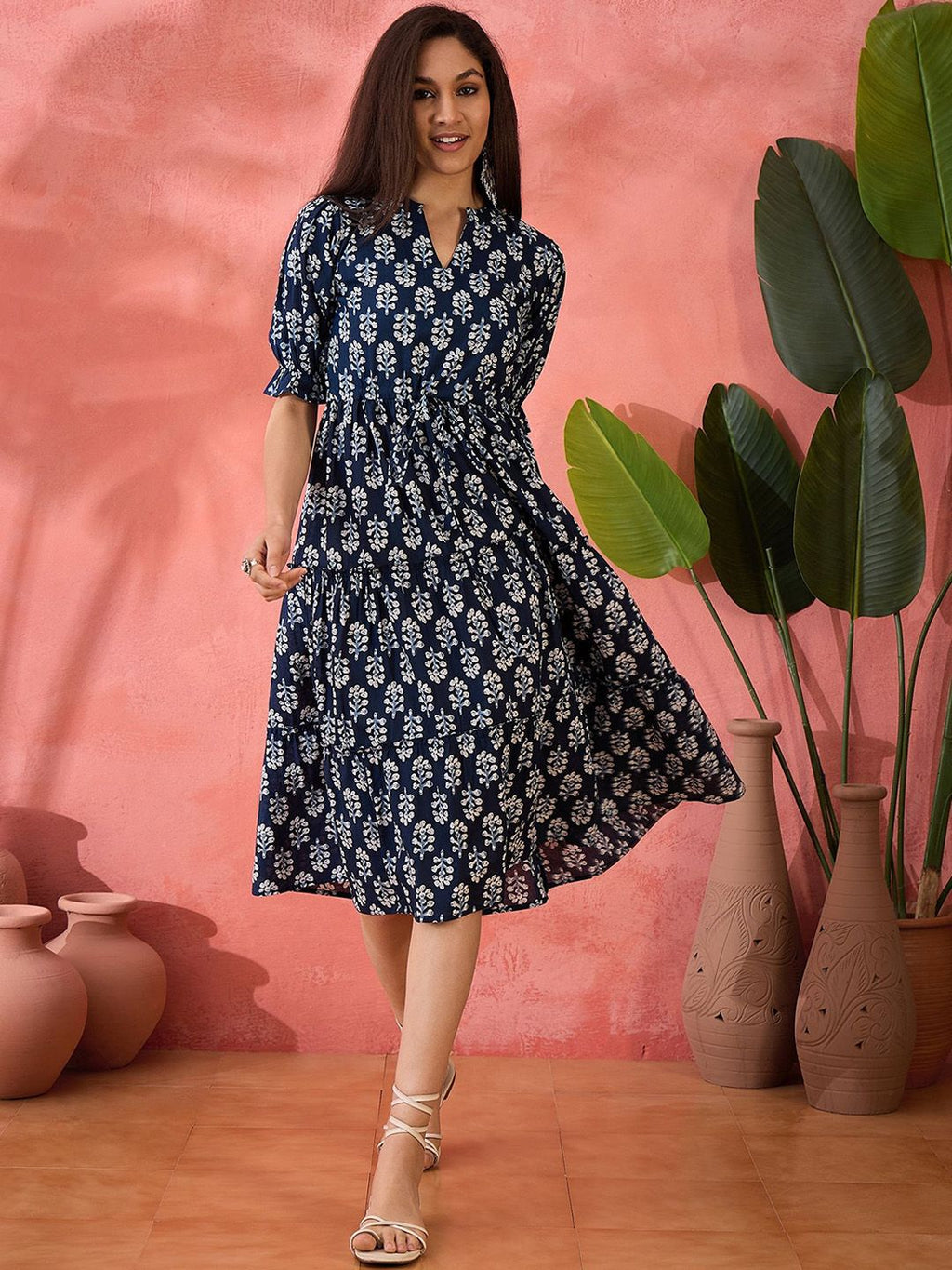 Dhimhi Women's Printed Pure Cotton A-Line Ethnic Dress
