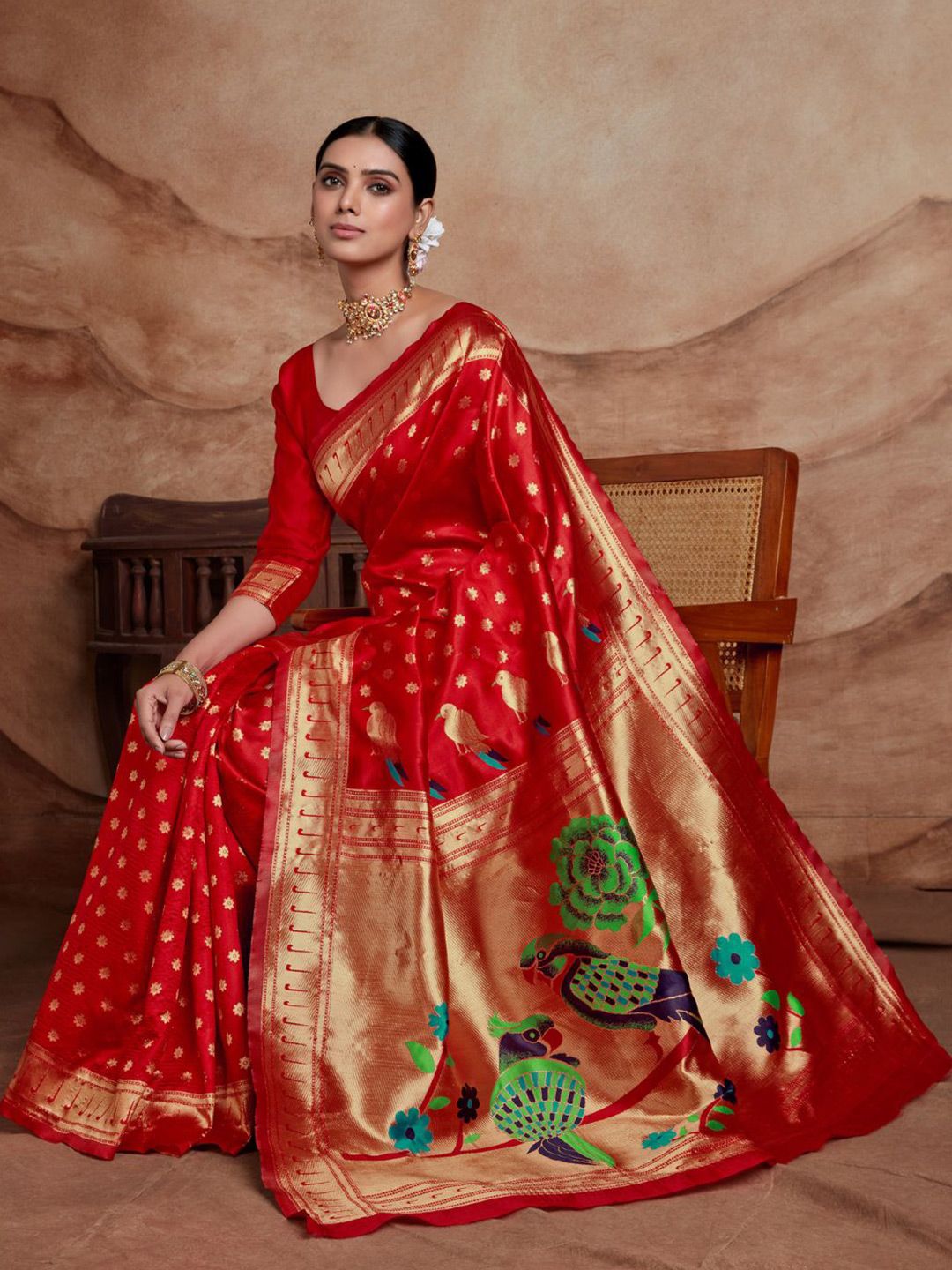 Dhimhi Women's Ethnic Motifs Silk Blend Woven Paithani Saree with Blouse Piece - dhimhi