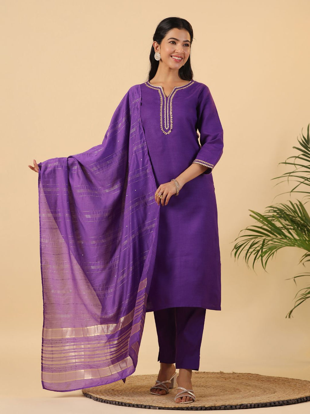 Dhimhi Women's Regular Gotta Patti Pure Cotton Kurta with Trousers & With Dupatta